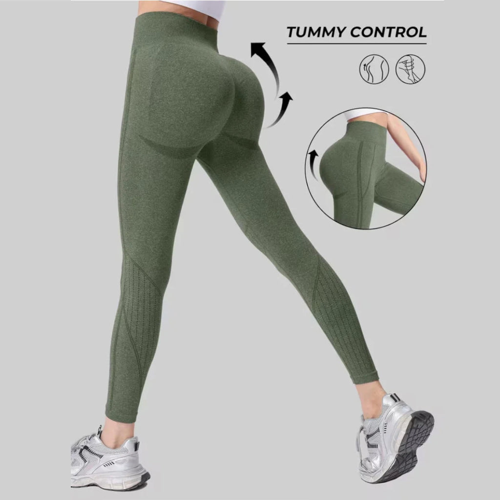 Women's Seamless Elastic High-Waisted Shaping Sports Leggings Moisture-Wicking Butt-Lifting Pants for Running Yoga Fitness