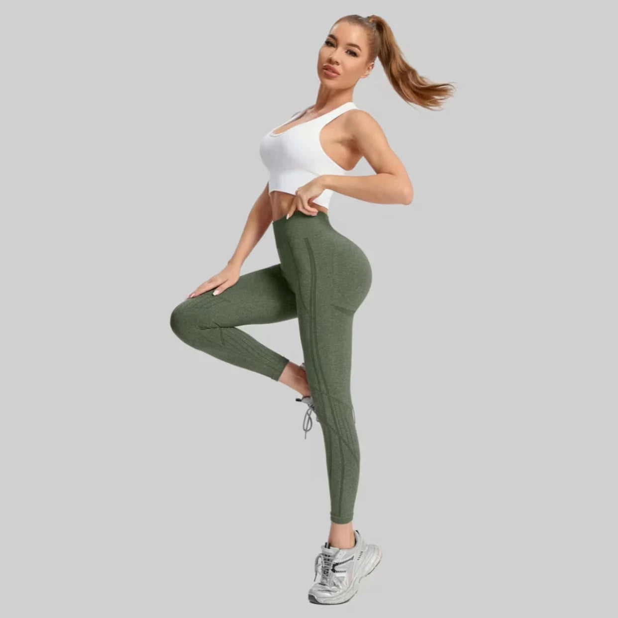 Women's Seamless Elastic High-Waisted Shaping Sports Leggings Moisture-Wicking Butt-Lifting Pants for Running Yoga Fitness