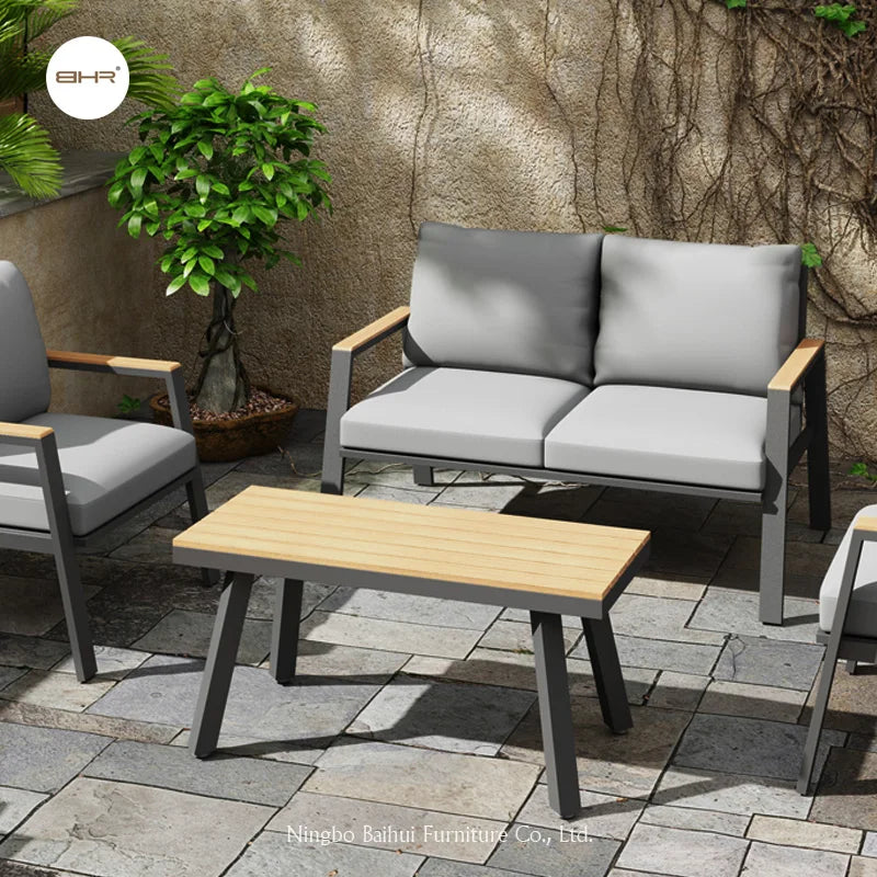 BHR Outdoor Aluminum Garden Furniture Indoor Patio Sofa Set With KD Frame Metal Sectional Indoor & Outdoor Use
