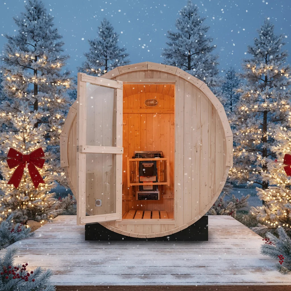 2-4 Person Outdoor Barrel Sauna - Premium White Pine Construction Traditional Dry Steaming Backyard Steam Relaxation Haven