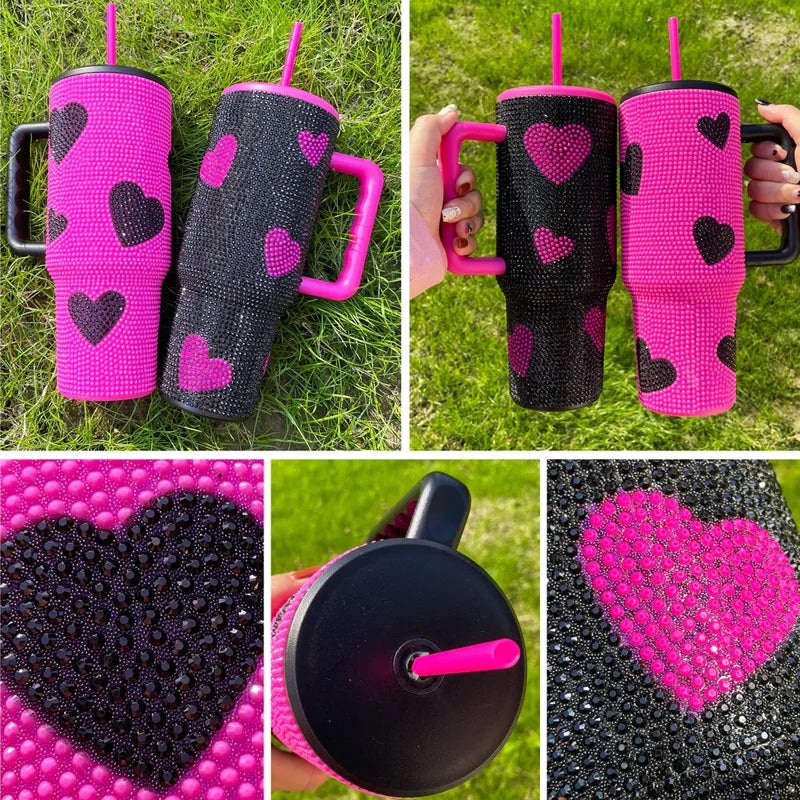 Us Warehouse 40 OZ Sparkle Rhinestone Cold Retention Travel Mug 40OZ Cup With Straw for Home Office Outdoor Daily Use