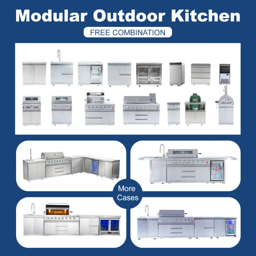 USA Warehouse In-Stock 304 Stainless Steel BBQ Gas Grill Station , Fitted Outdoor Garden Kitchen Setup Ideal for Gatherings