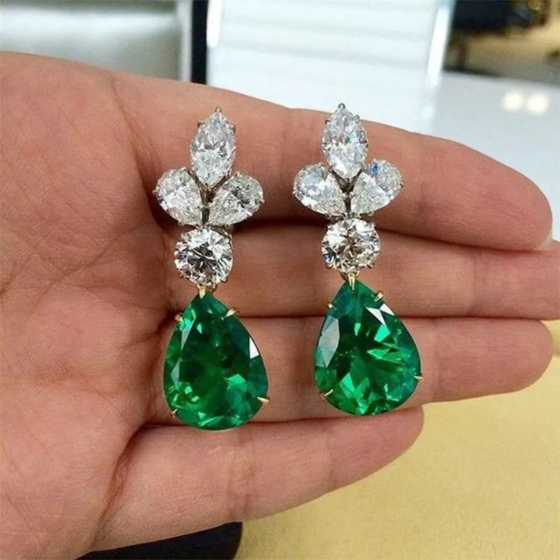 E1012 Green Diamond Earrings Women's Luxury Party Jewelry Pear Cut Natural Diamond Studs