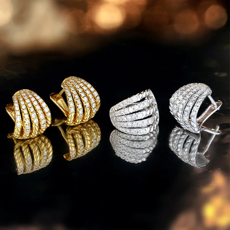 E3171 White Gold Diamond Earrings Women's Luxury Round Brilliant Cut Natural D Color Fine Jewelry