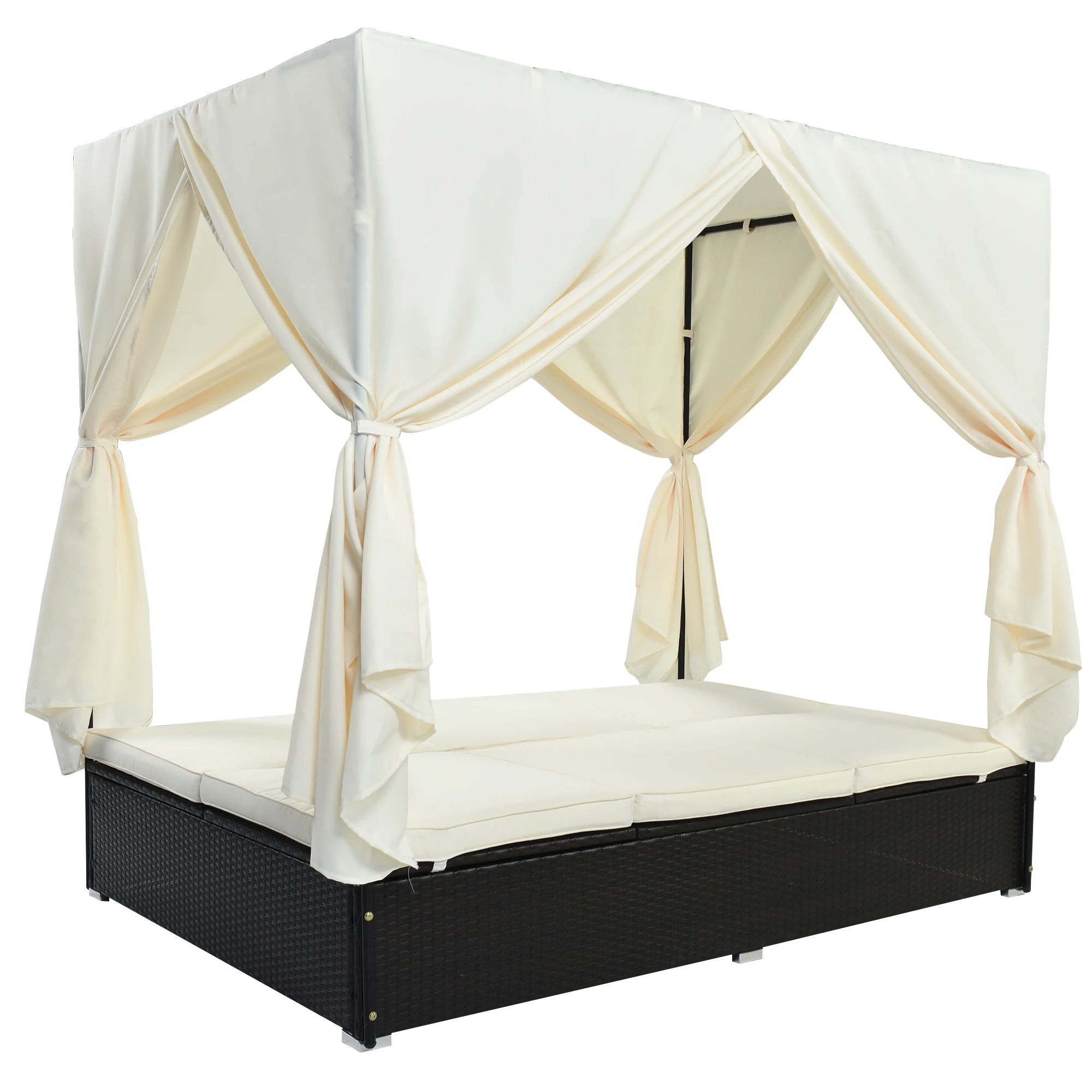 Modern Rattan Durable Luxury Outdoor Patio Sunbed Daybed with Cushions Adjustable Seats