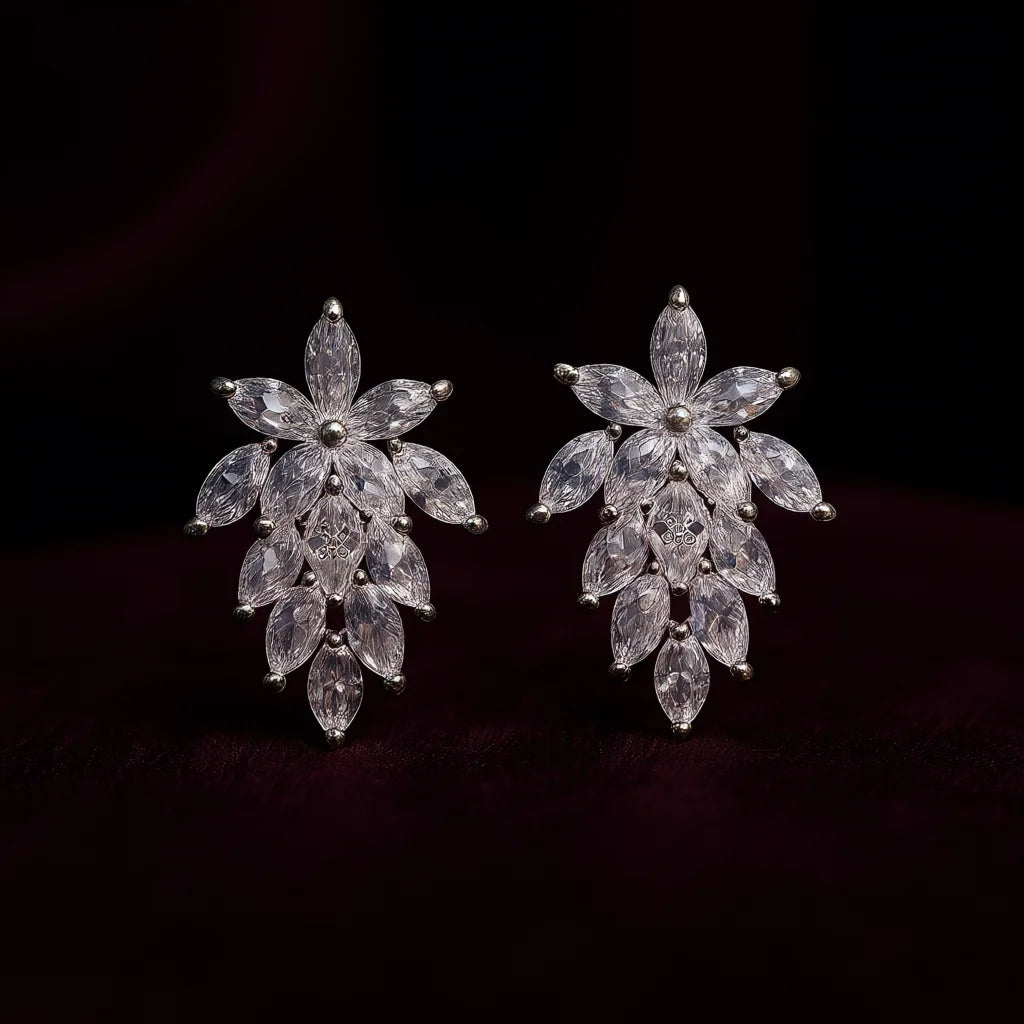 Sls Flower Stud Earrings 925 Silver Crystal Rhinestone Wedding Romantic Women's Jewelry Claw Setting White Gold