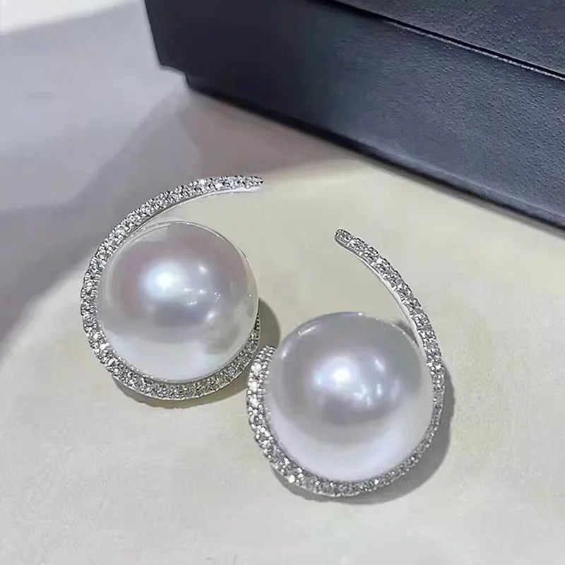 E3653 Modern Geometric Earrings Black Gold Imitation Pearl Studs Party Women's Jewelry