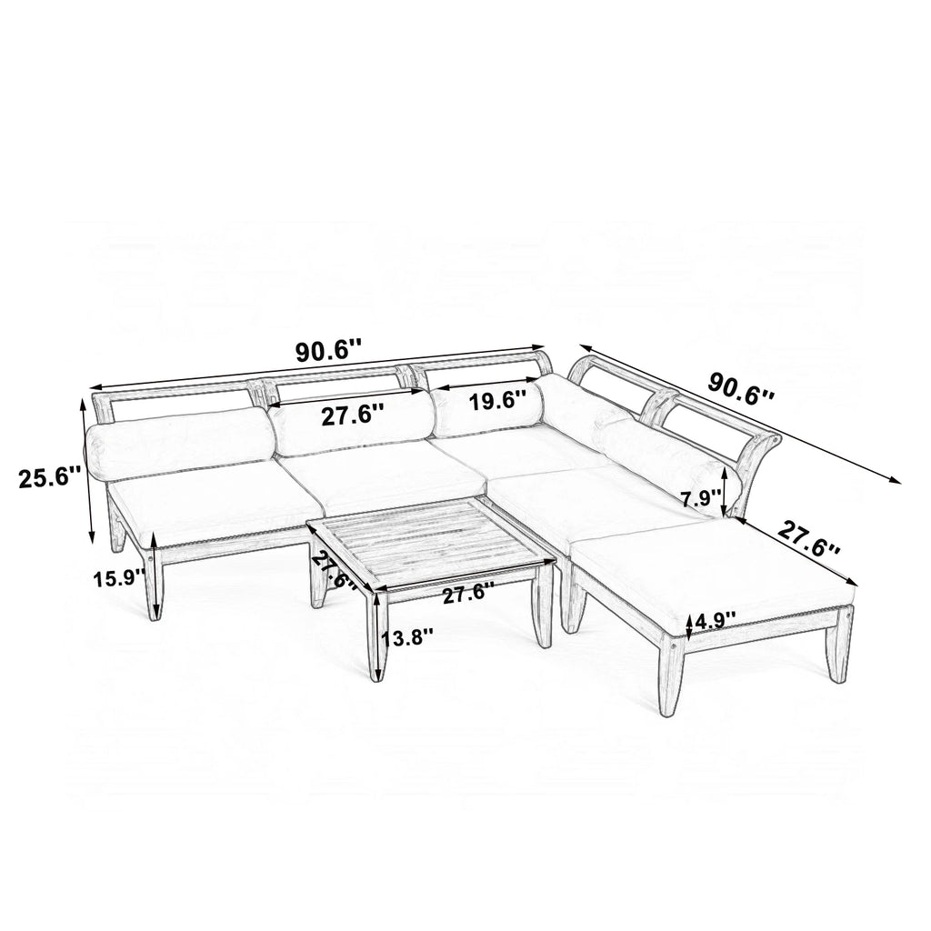 6-Piece Acacia Wood Outdoor Patio Sofa Set Contemporary Design Eco-Friendly Durable Waterproof Modular Sectional Courtyard Park