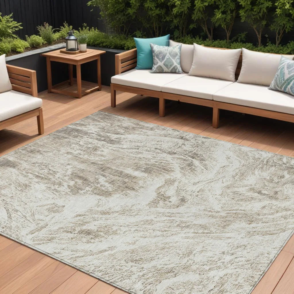 HMS 3' X 5' Sage and Ivory Abstract Indoor Outdoor Area Rug Washable and Stylish