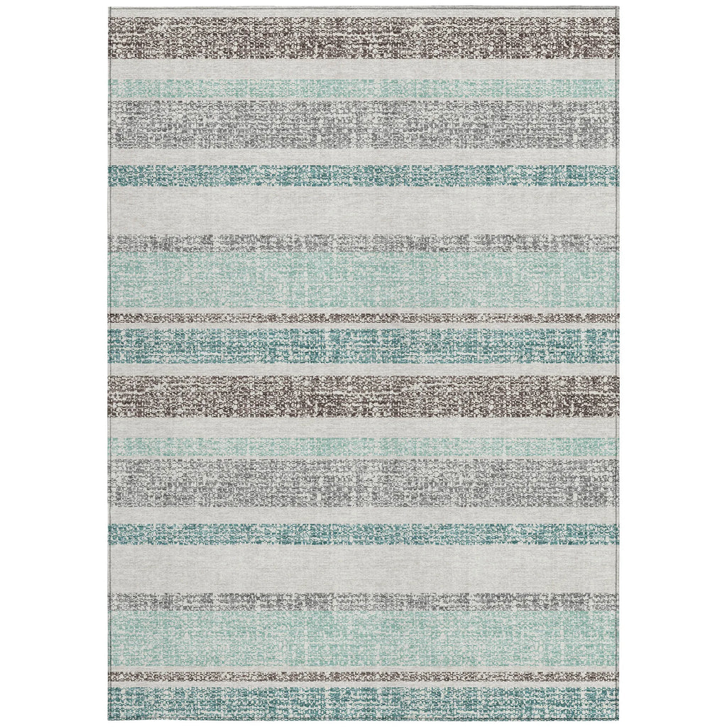 HMS 10' X 14' Teal Blue and Gray Striped Washable Indoor Outdoor Area Rug for Indoor Outdoor Use Perfect Carpet for Your Space