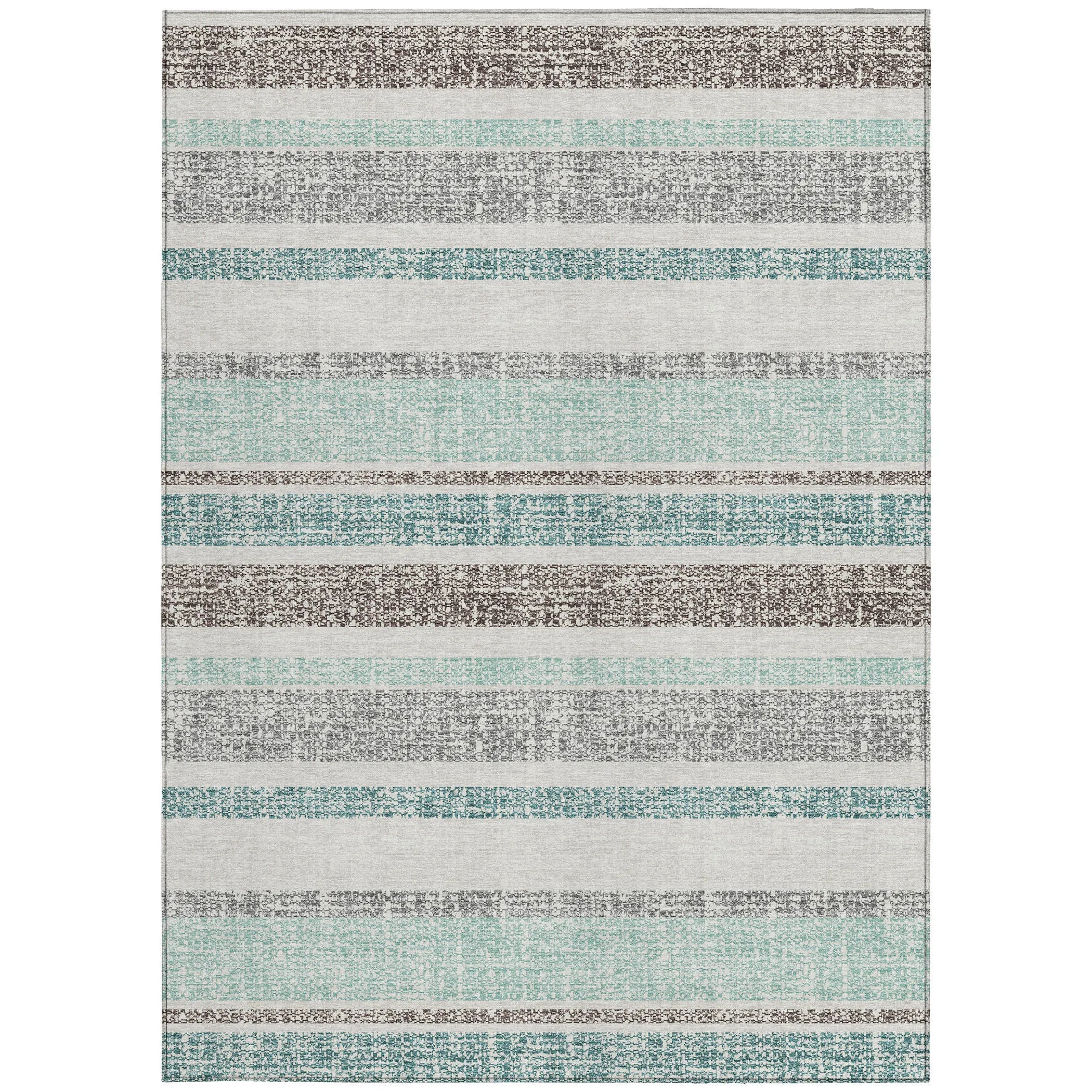 HMS 10' X 14' Teal Blue and Gray Striped Washable Indoor Outdoor Area Rug for Indoor Outdoor Use Perfect Carpet for Your Space