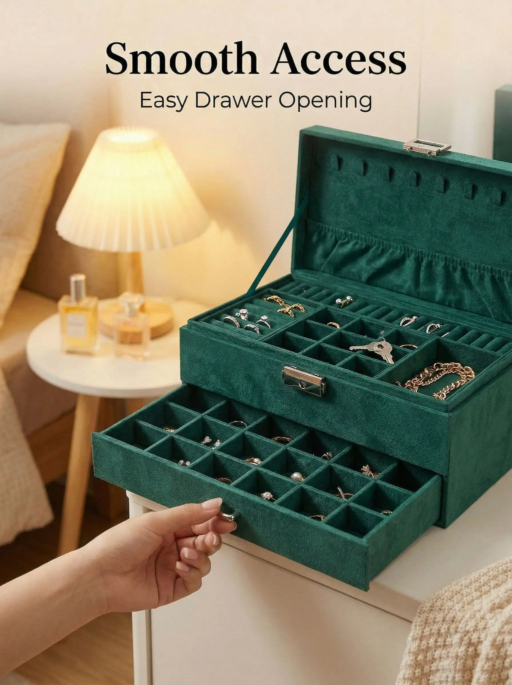Large Capacity 3 Tier Velvet Jewelry Box Organizer Storage Case with Drawer Earring Necklace Ring Holder Elegant Gift Case