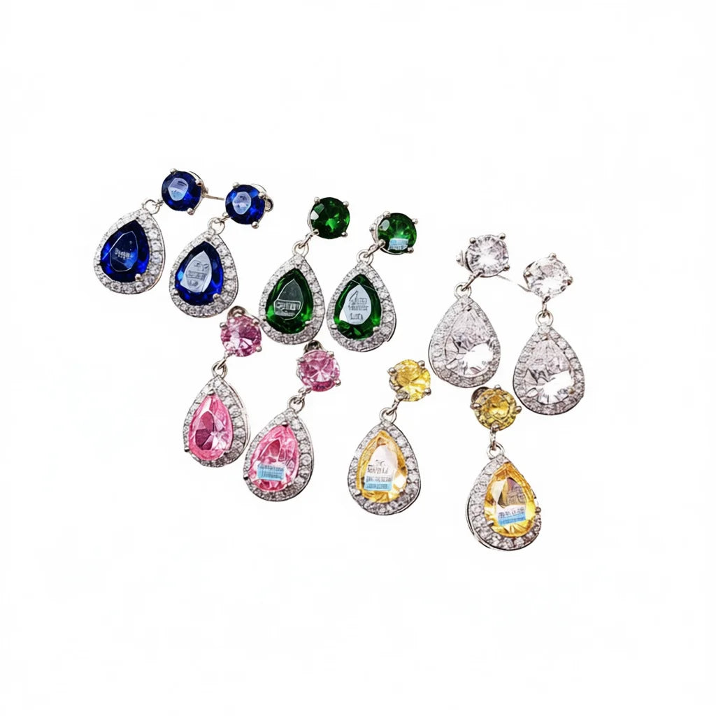 Luxury Water Drop Crystal Earrings For Women 925 Silver Bezel Setting Party Jewelry Yellow Diamond Rhinestone Earrings