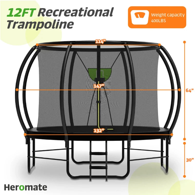 Zoshine 12FT Pumpkin Trampoline Professional and Safe with with Enclosure Net and PVC Mat for Kids and Adults Outdoor
