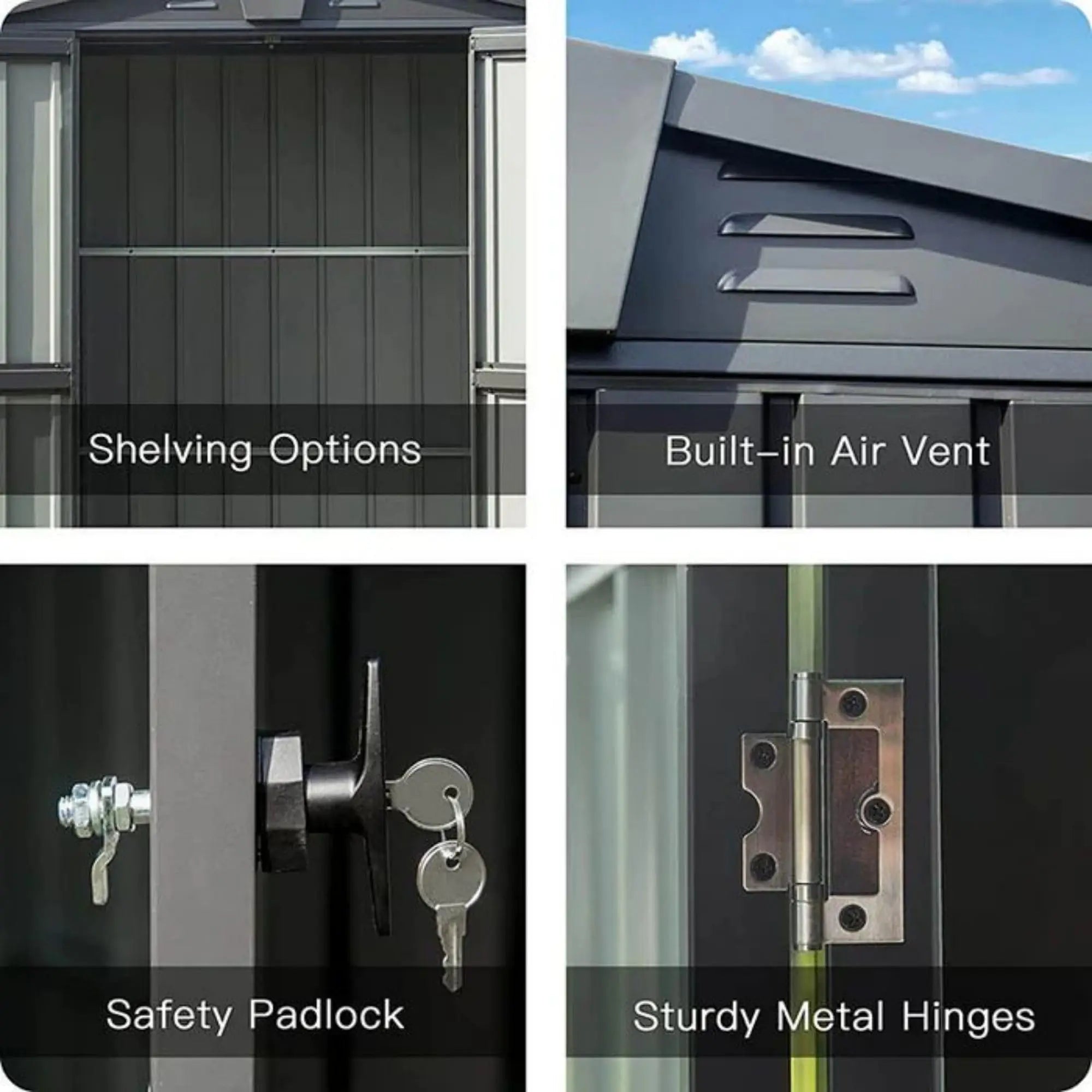 Outdoor Storage Shed Lockable Double Door Galvanized Steel Metal Tool Shed for Patio Furniture Outdoor Furniture