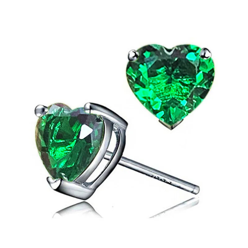 E1128 Heart Shape Blue Diamond Stud Earrings Claw Setting Women's Romantic Crystal Jewelry