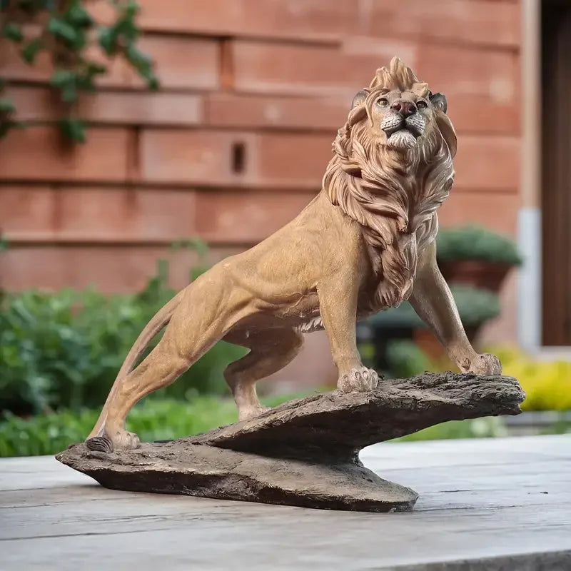 19-Inch Majestic Lion Statue for Outdoor Decor - Realistic Glass Artwork with Lifelike Mane & Expressive Eyes, Perfect for Yards