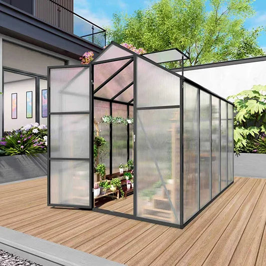 6*10FT Greenhouse Polycarbonate Walkin Greenhouse for Outdoor with Vent Lockable Door Heavy Duty Aluminum Green House for Garden