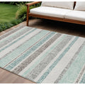 HMS 10' X 14' Teal Blue and Gray Striped Washable Indoor Outdoor Area Rug for Indoor Outdoor Use Perfect Carpet for Your Space