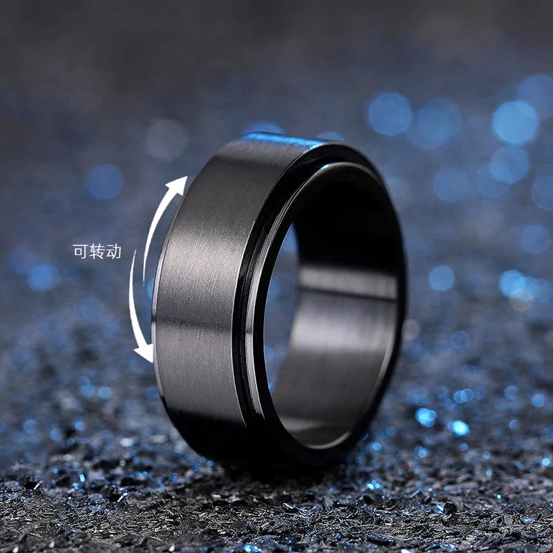 Dj055 Tungsten Men's Wedding Band Plain Black Rotating Design Engagement Fashion Jewelry 8mm Width No Stone