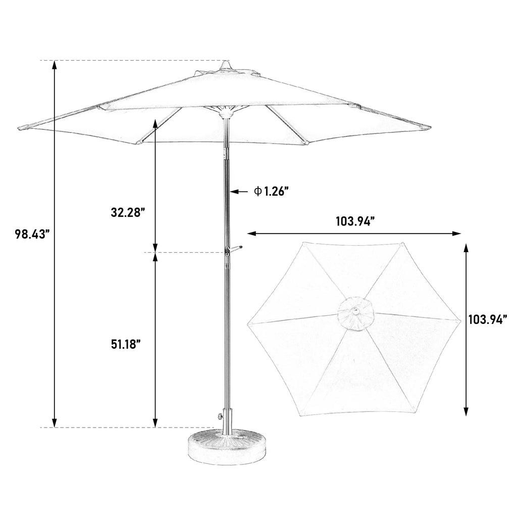 Modern Steel Outdoor Patio Table Umbrella Push Button Tilt Crank 6-Stick Ribs Eco-Friendly Outdoor Furniture Deck/Backyard/Pool