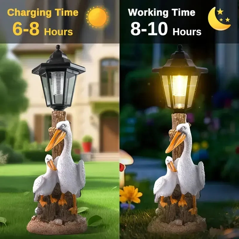 White Orange Resin Pelican Solar Lamp Hand-painted Artistic Design Dual-Purpose Outdoor Lighting for Garden Paths Landscape