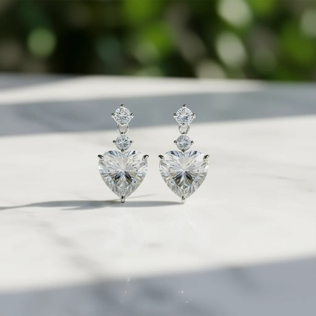 E3675 Yellow Gold Plated 925 Silver Heart Drop Earrings With Claw Setting For Women Wedding Romantic Crystal Jewelry