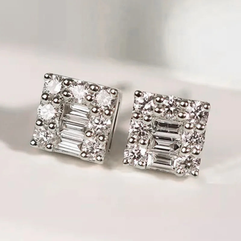 White Gold Diamond Earrings Baguette Cut G Color Natural Diamonds Classic Style Women's Wedding Jewelry
