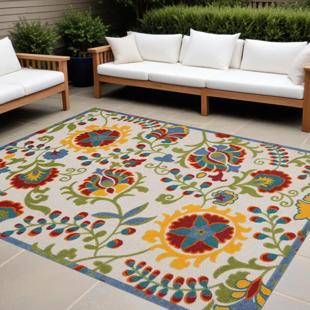 HMS Indoor Outdoor Area Rug 12' X 15' Green Ivory Jacquard Technique Abstract Pattern for Hallway Living Room Model Number Rug