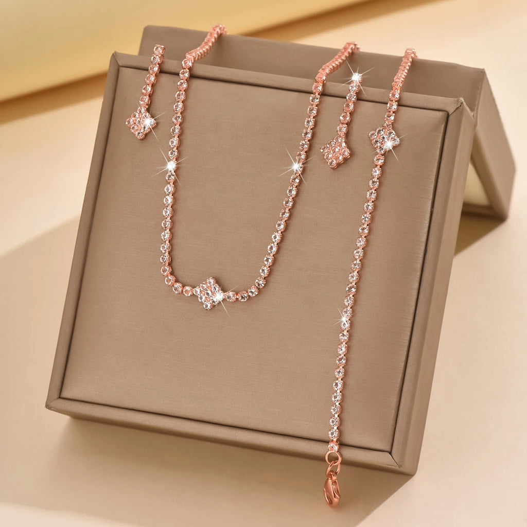 Rose gold jewelry Niche Fashion Personality High-end Sense Versatile Claw Chain Necklace Earring Bracelet Set
