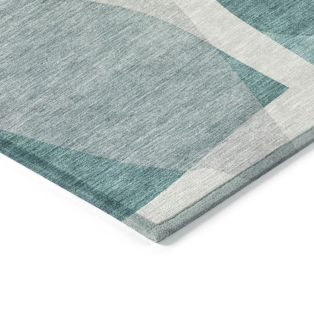 HMS 3' X 5' Abstract Indoor Outdoor Area Rug Teal Blue and Gray Washable Carpet
