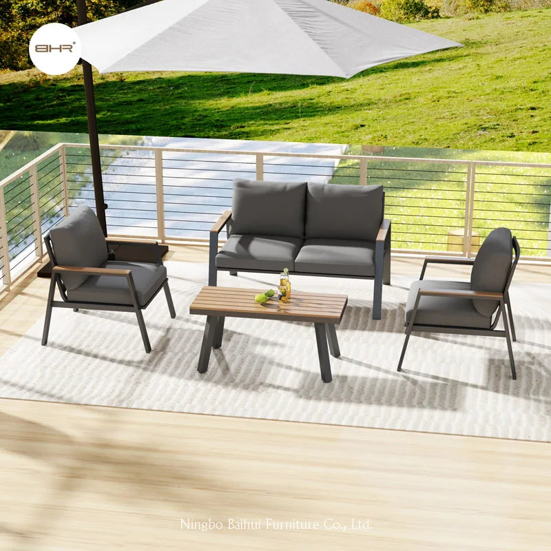 BHR Outdoor Aluminum Garden Furniture Indoor Patio Sofa Set With KD Frame Metal Sectional Indoor & Outdoor Use
