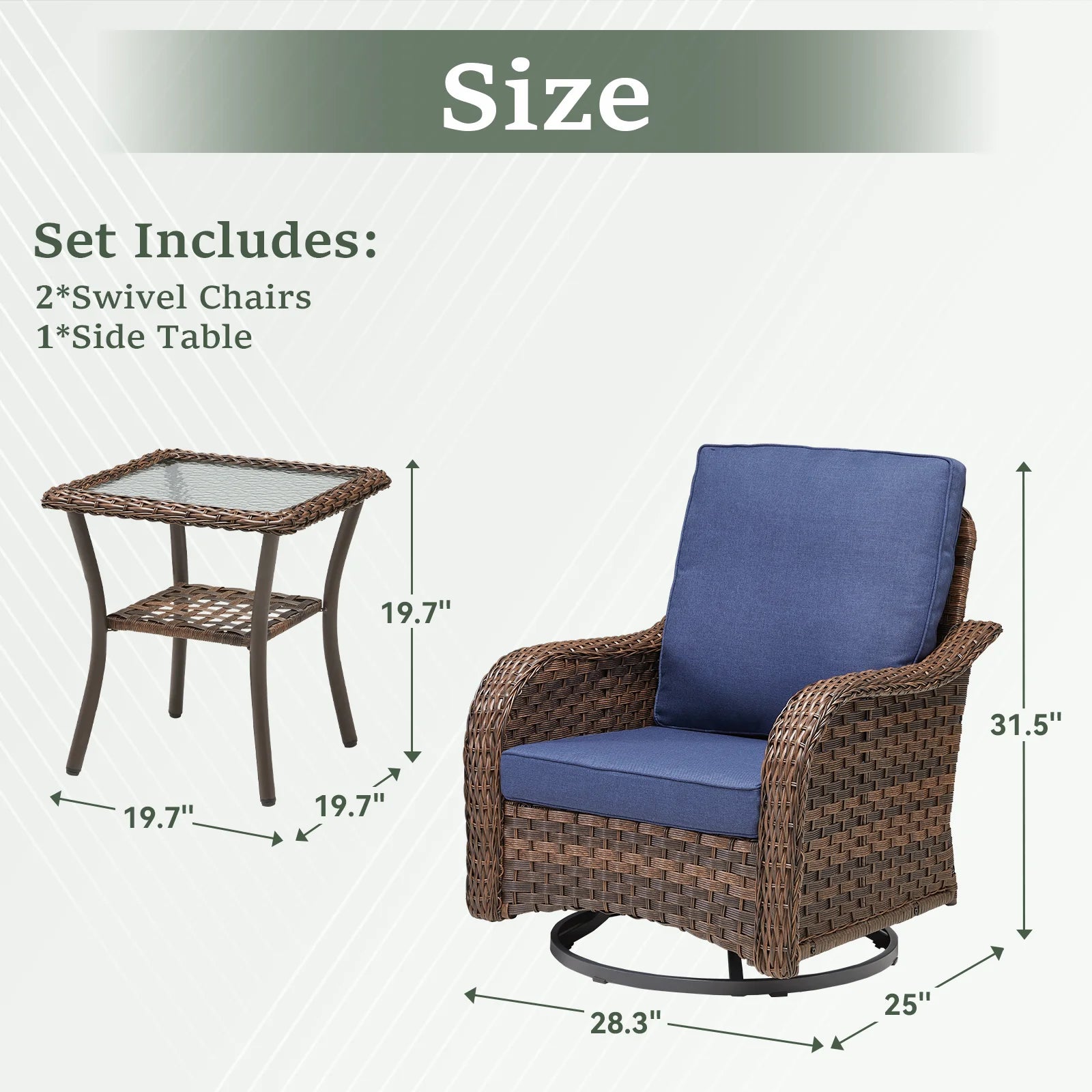 3 Pieces Durable Eco-Friendly Outdoor Furniture Set Swivel Gliders Rocker Wood Patio Bistro Side Table Porch Deck Backyard Hotel