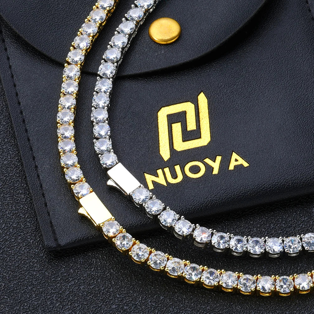 NUOYA USA Warehouse 3mm/4mm Iced Out Diamond Tennis Chain Bracelet Round CZ Stones Hip Hop Jewelry Gift for Men Women