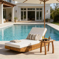Acacia Wood Modern Luxury Chaise Lounge Cushion Teak Finish Eco-Friendly Outdoor Recliner Cream Water-Repellent Pool Lounge