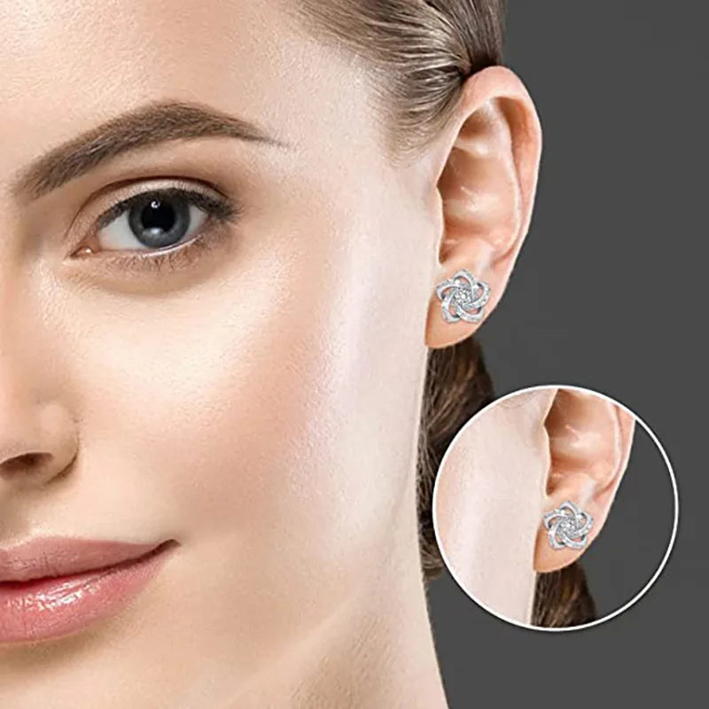 White Gold Diamond Earrings Round Brilliant Cut G Color Natural Diamonds Romantic Style Women's Wedding Jewelry Silver Base