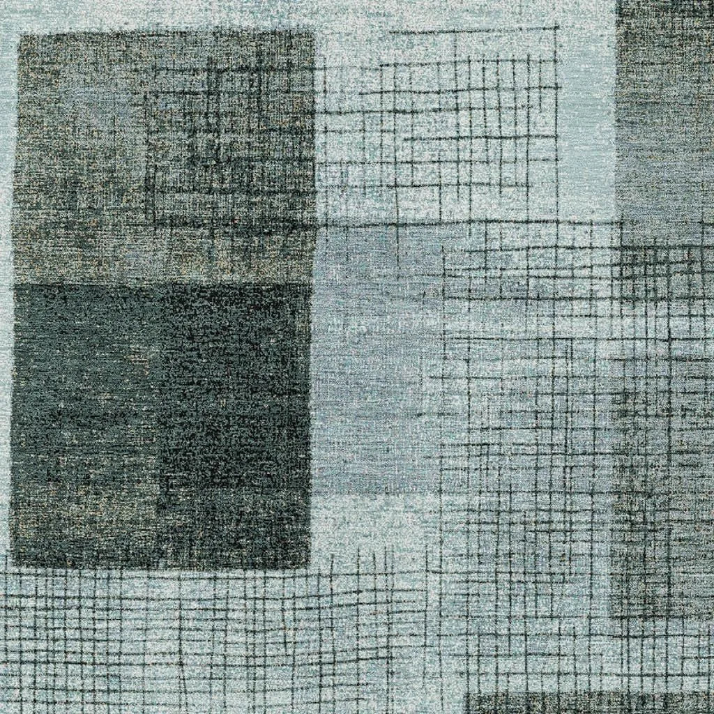 HMS 9' X 12' Teal Blue and Gray Geometric Indoor Outdoor Area Rug Washable Carpet