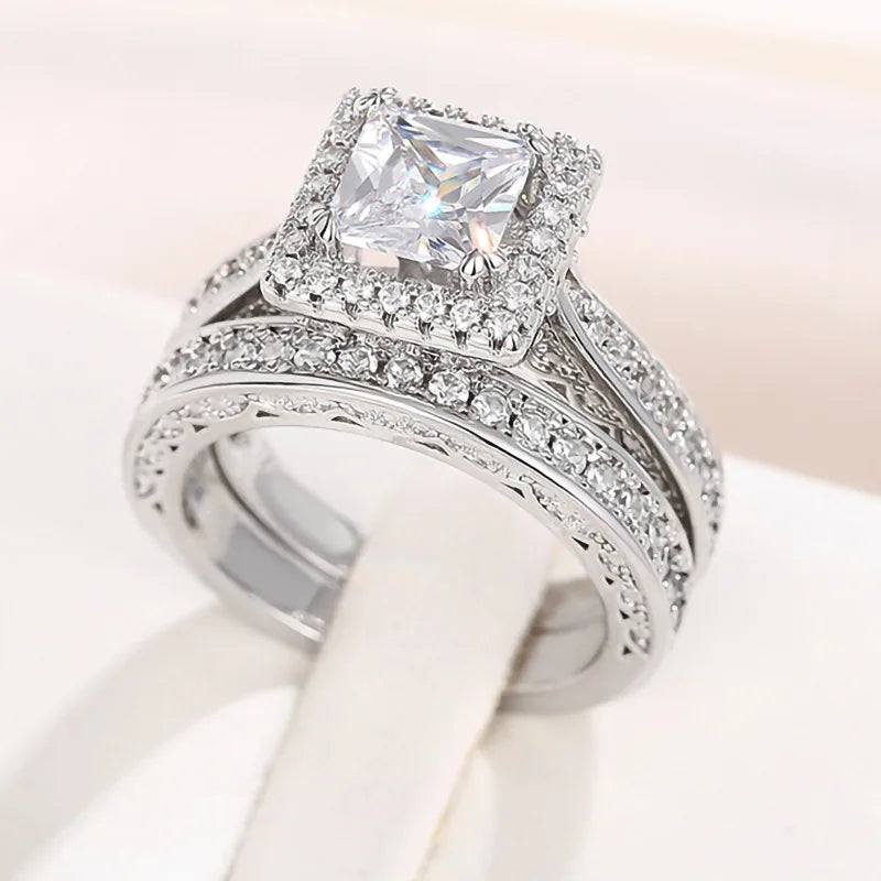 T0047 Princess Cut Diamond Engagement Ring White Gold Women's Natural G Color Diamond Band Jewelry