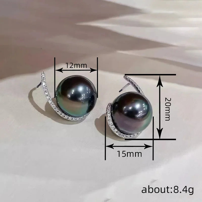 E3653 Modern Geometric Earrings Black Gold Imitation Pearl Studs Party Women's Jewelry