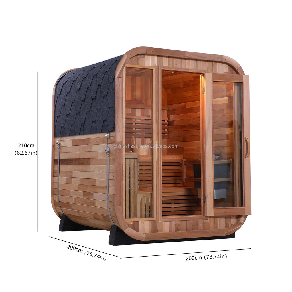 6 Person Outdoor Deluxe Sauna Red Cedar Wood Dry Steam Cabin for Family Garden