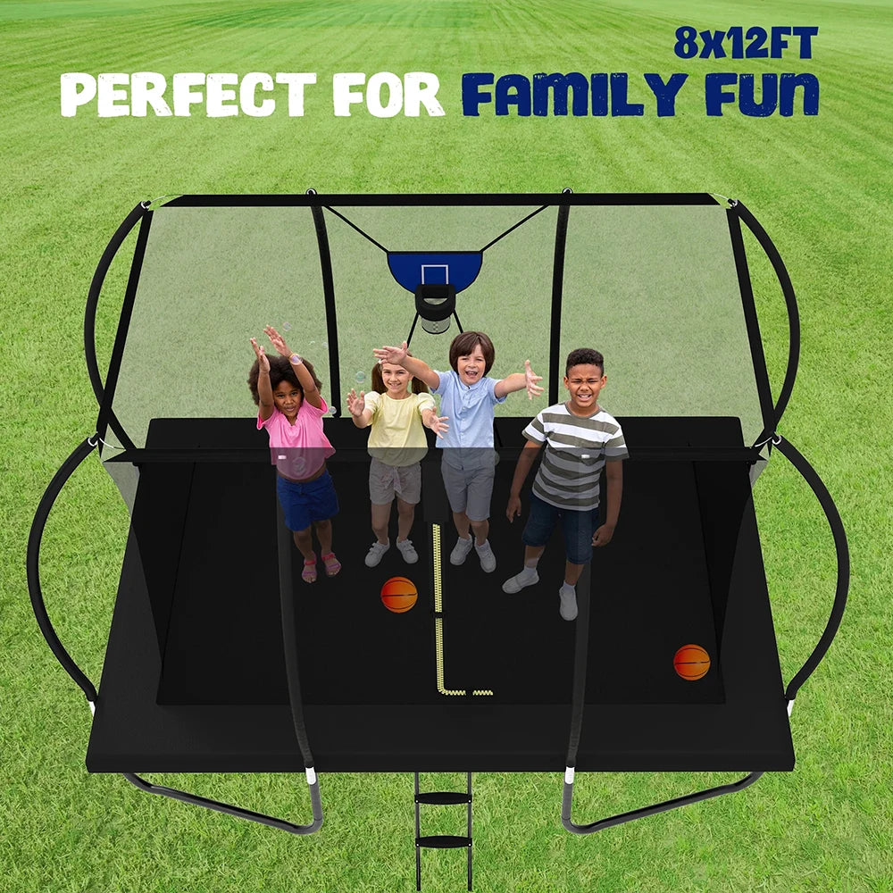 Zoshine 8x12FT Backyard Rectangle Jumping Trampoline Outdoor Garden Trampoline with Full Safety Enclosure