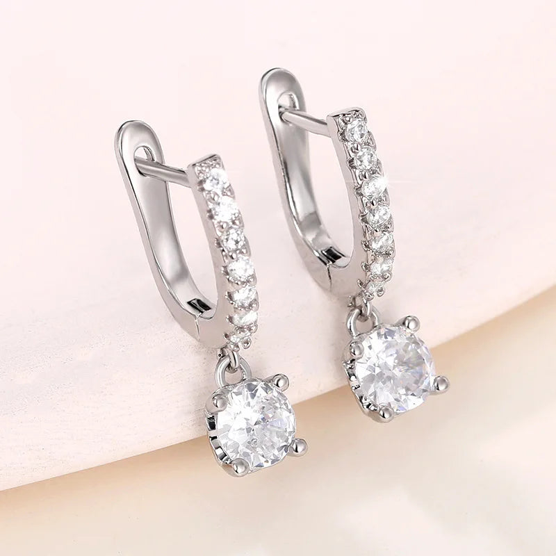 White Gold Diamond Earrings Round Brilliant Cut D Color Natural Women's Classic Engagement Jewelry