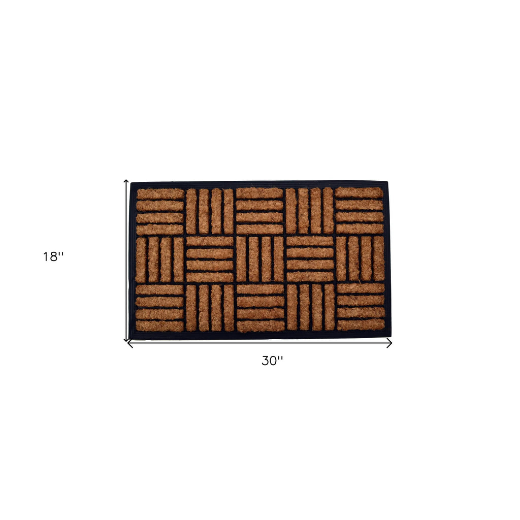 HMS Modern 18\" X 30\" Beige and Black Rubber and Coir Outdoor Door Mat Handmade Loomed Techniques for Home Use