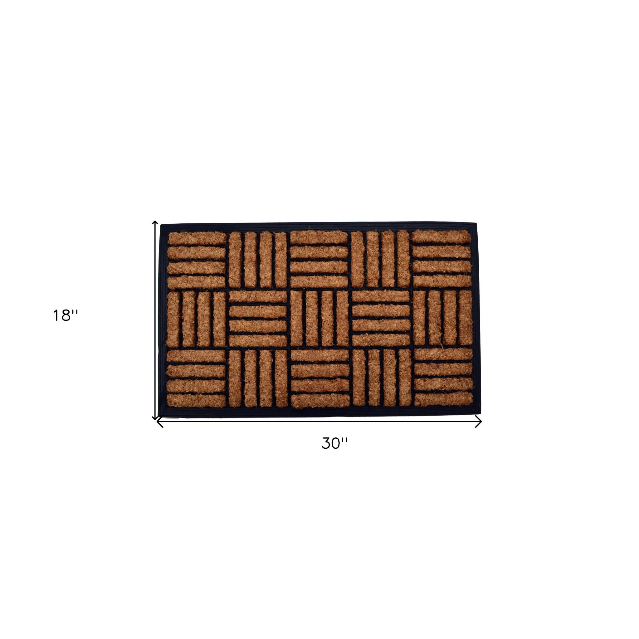 HMS Modern 18\" X 30\" Beige and Black Rubber and Coir Outdoor Door Mat Handmade Loomed Techniques for Home Use