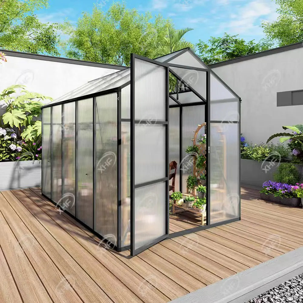 6*10FT Greenhouse Polycarbonate Walkin Greenhouse for Outdoor with Vent Lockable Door Heavy Duty Aluminum Green House for Garden