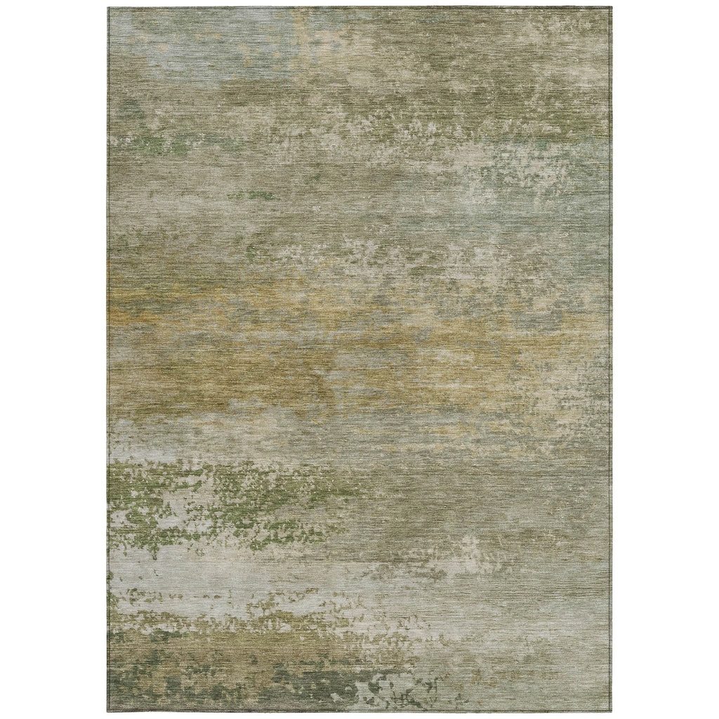 HMS 5' X 8' Abstract Indoor Outdoor Area Rug Beige and Fern Green Washable Carpet