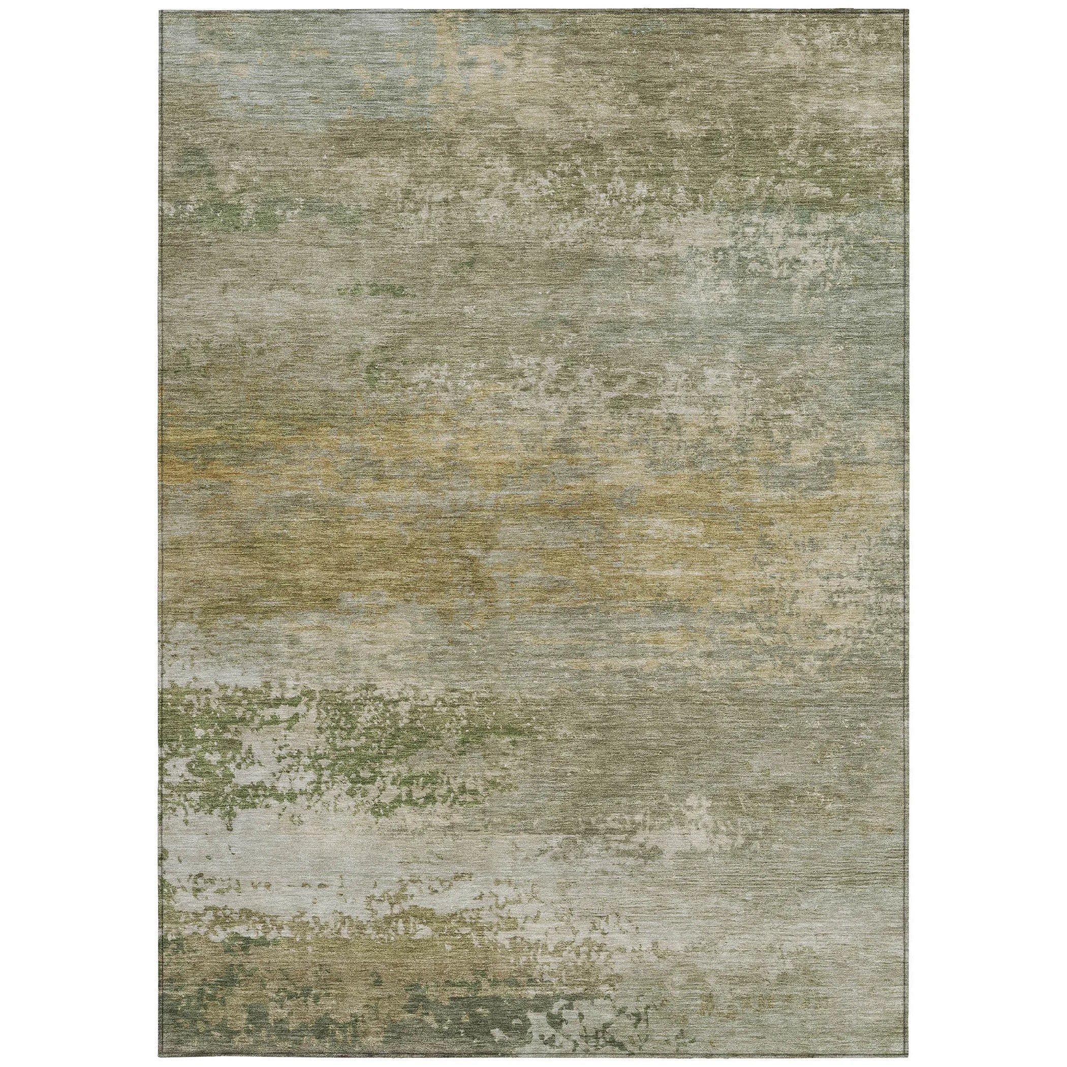 HMS 5' X 8' Abstract Indoor Outdoor Area Rug Beige and Fern Green Washable Carpet