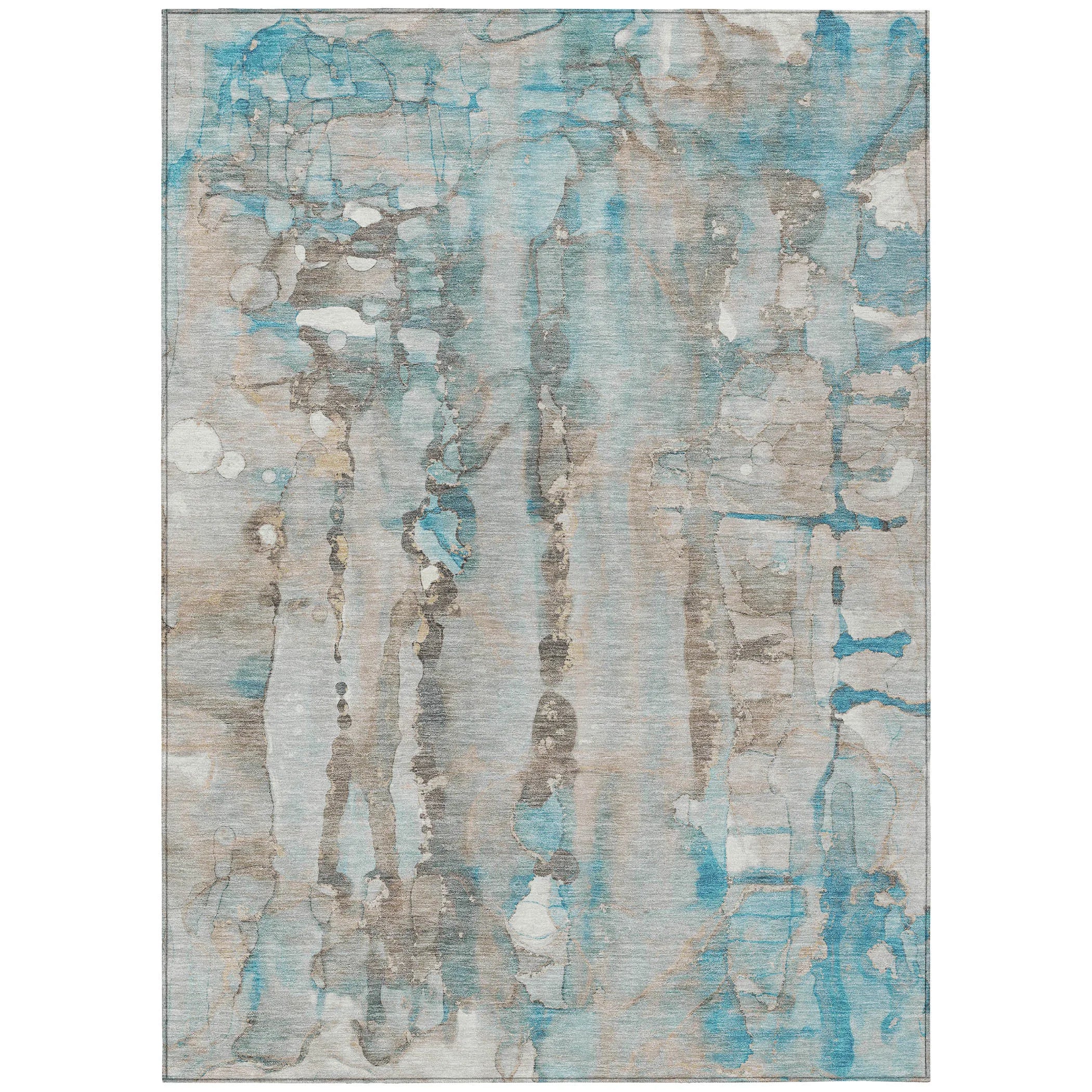 HMS 8' X 10' Teal Blue and Ivory Abstract Indoor Outdoor Area Rug Washable Set