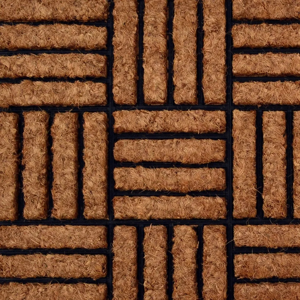 HMS Modern 18\" X 30\" Beige and Black Rubber and Coir Outdoor Door Mat Handmade Loomed Techniques for Home Use