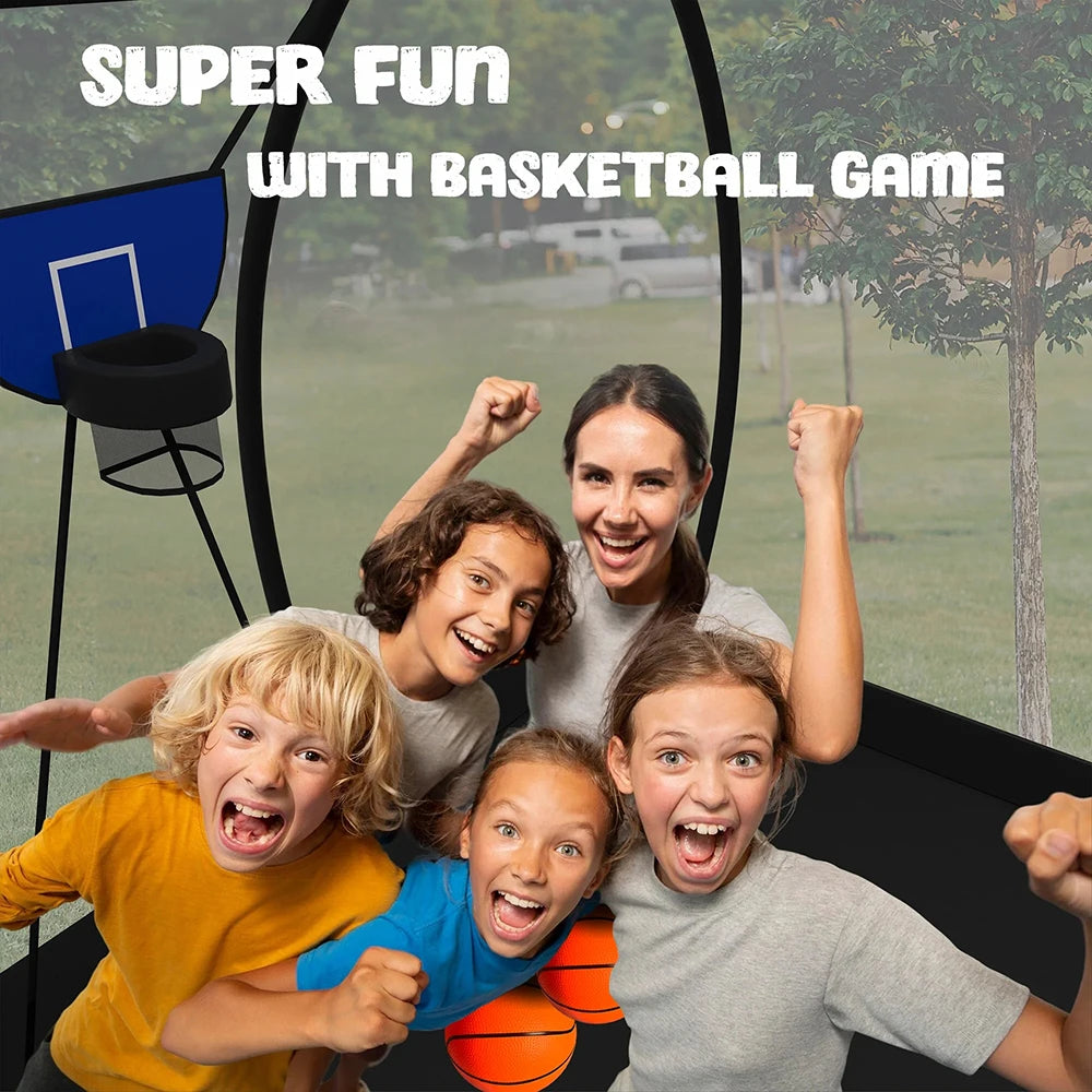 Zoshine Big Outdoor Rectangular Trampoline 10x14FT Trampoline with Basketball Hoop & LED Light for Kids & Adults